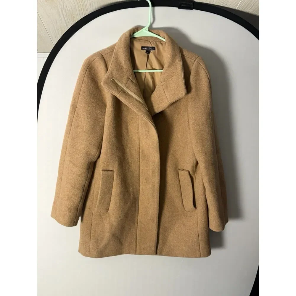 J.Crew Mercantile Camel Wool Blend Asymmetrical Zip Moto Coat Jacket Size 6